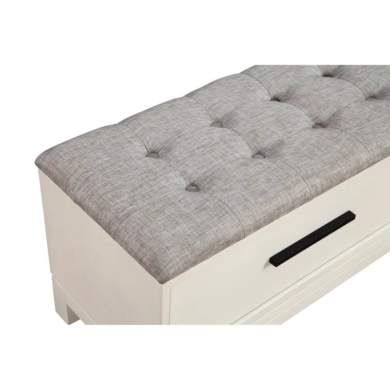 Banc de rangement avec coussin capitonné et tiroirs à queue d'aronde, Érable miel et Blanc craie