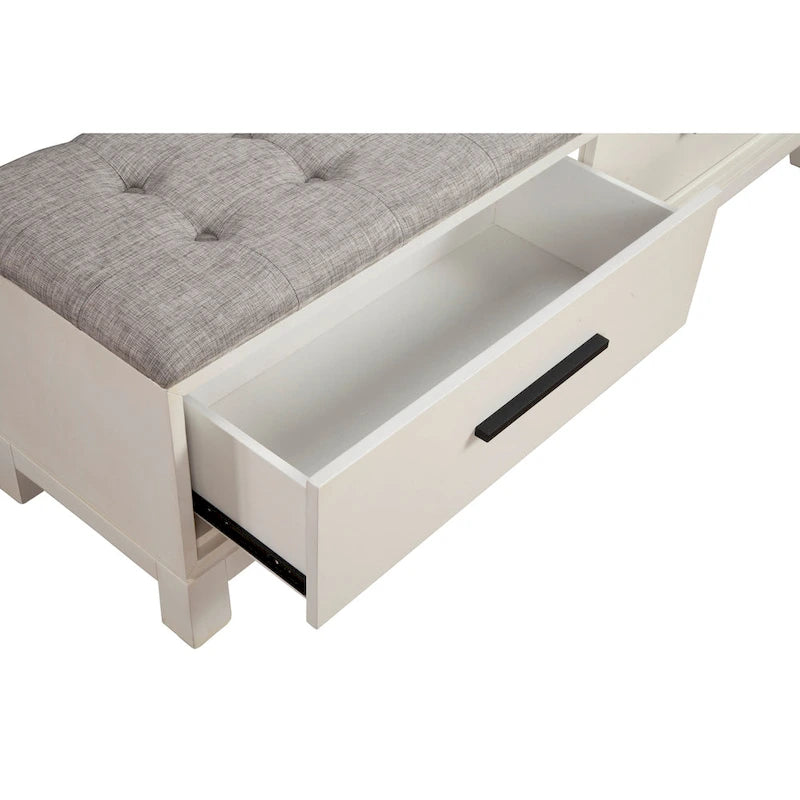 Banc de rangement avec coussin capitonné et tiroirs à queue d'aronde, Érable miel et Blanc craie