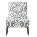 Fauteuil d'appoint sans accoudoirs, assise capitonnée à motif médaillon, pieds en noyer foncé, bleu-gris