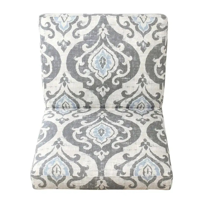 Fauteuil d'appoint sans accoudoirs, assise capitonnée à motif médaillon, pieds en noyer foncé, bleu-gris