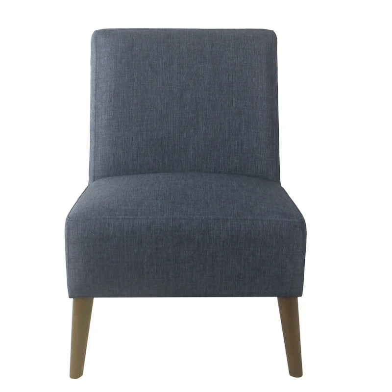 Fauteuil d'appoint sans accoudoirs, assise capitonnée à motif médaillon, pieds en noyer foncé, bleu-gris