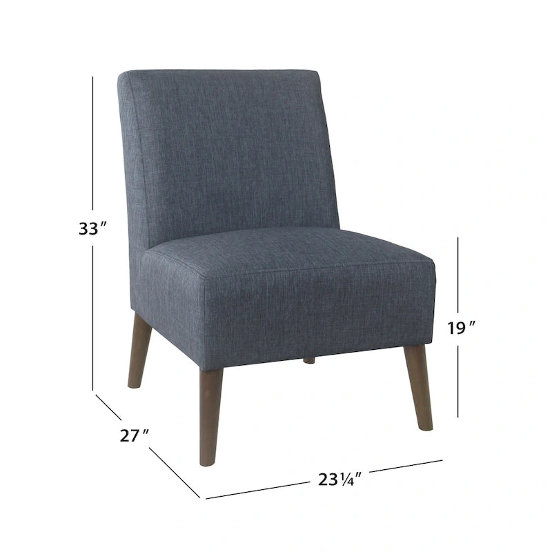 Fauteuil d'appoint sans accoudoirs, assise capitonnée à motif médaillon, pieds en noyer foncé, bleu-gris