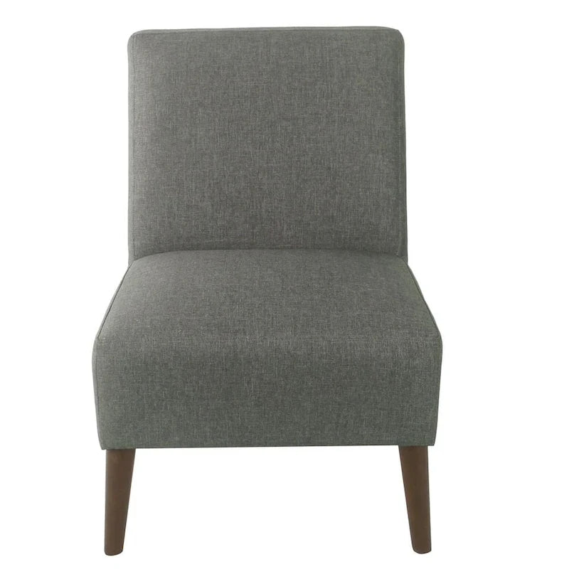 Fauteuil d'appoint sans accoudoirs, assise capitonnée à motif médaillon, pieds en noyer foncé, bleu-gris