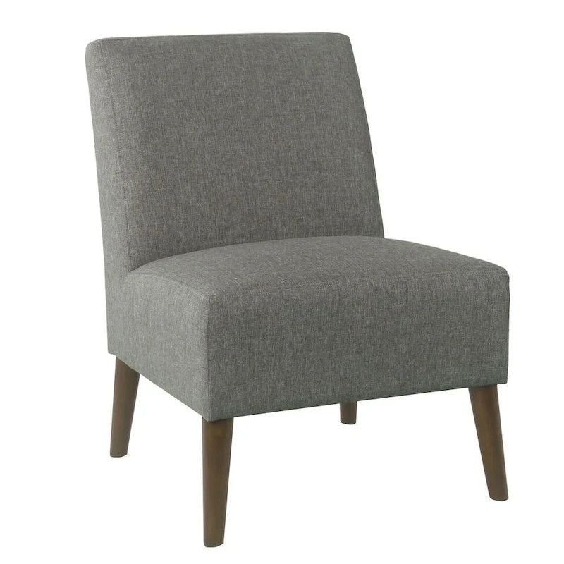 Fauteuil d'appoint sans accoudoirs, assise capitonnée à motif médaillon, pieds en noyer foncé, bleu-gris