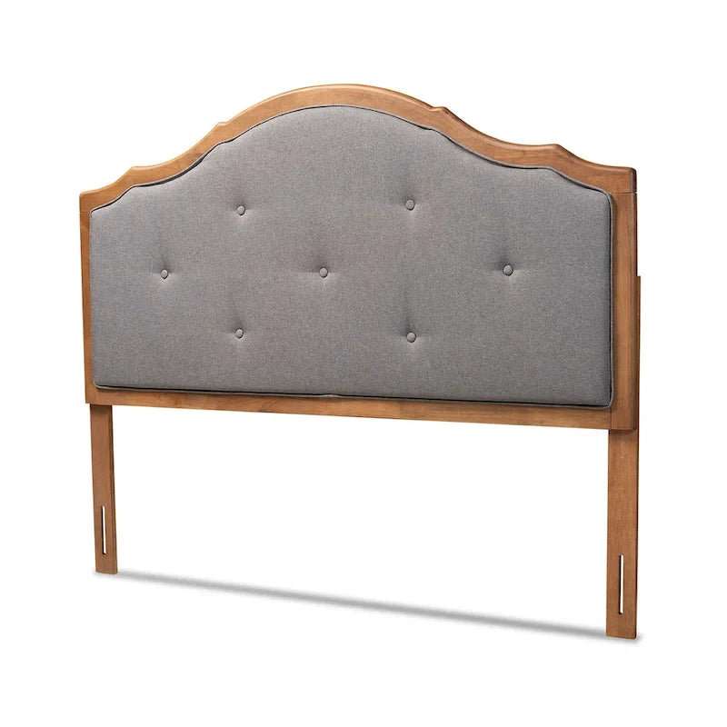 Tête de lit capitonnée arquée d'époque, boutonnée, gris foncé, brun noyer