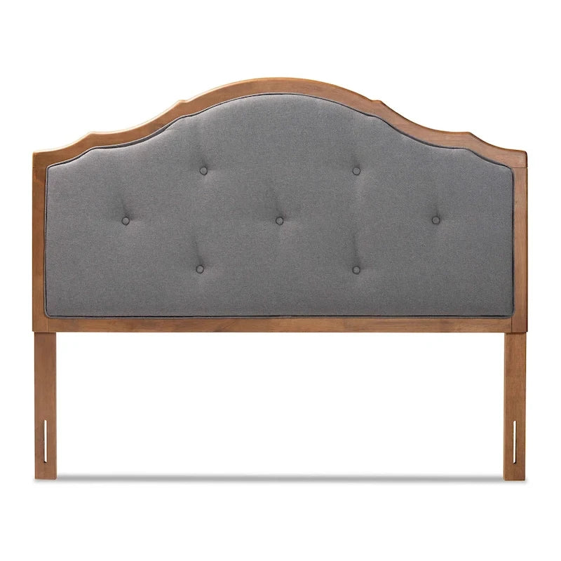 Tête de lit capitonnée arquée d'époque, boutonnée, gris foncé, brun noyer