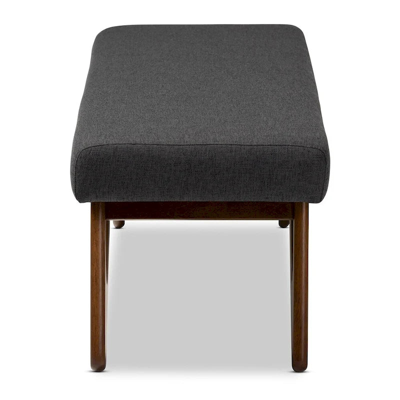Banc rembourré style Mid-Century Modern avec pieds boomerang, beige grisâtre ou gris foncé