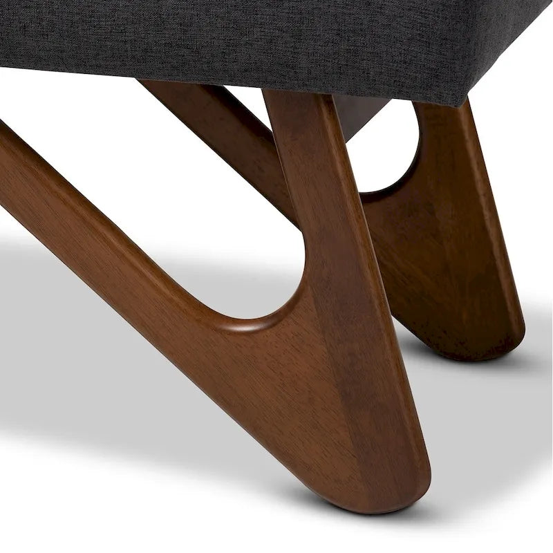 Banc rembourré style Mid-Century Modern avec pieds boomerang, beige grisâtre ou gris foncé