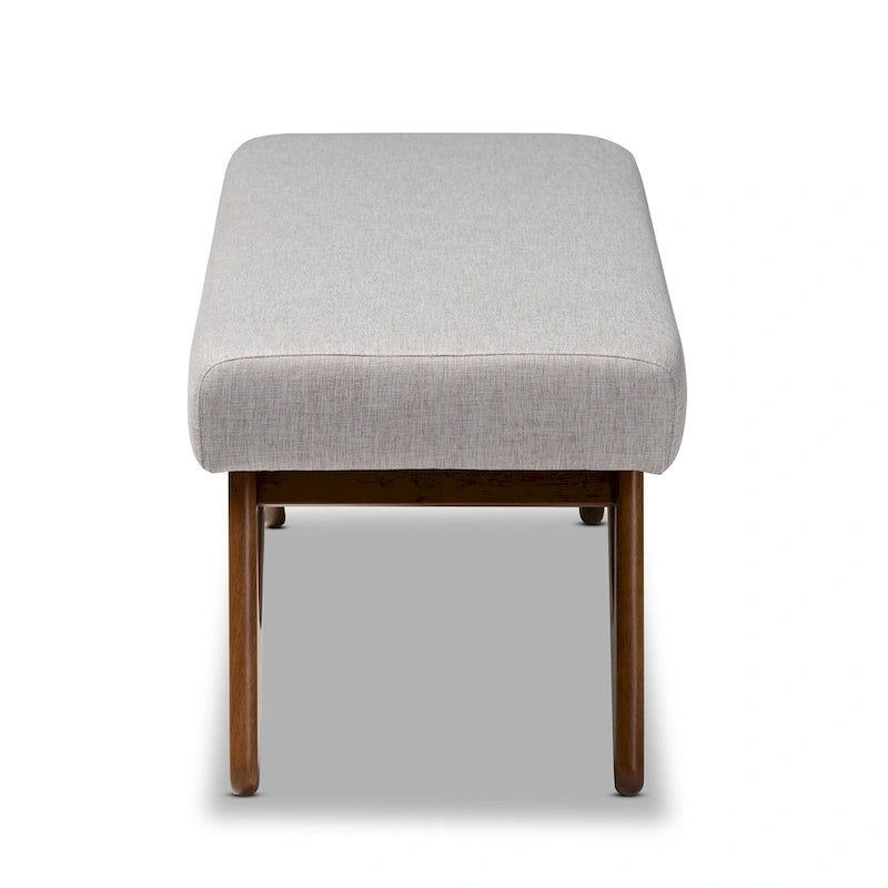 Banc rembourré style Mid-Century Modern avec pieds boomerang, beige grisâtre ou gris foncé