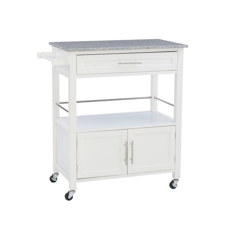 Chariot de cuisine mobile roulant avec plateau en granit Fini blanc noir