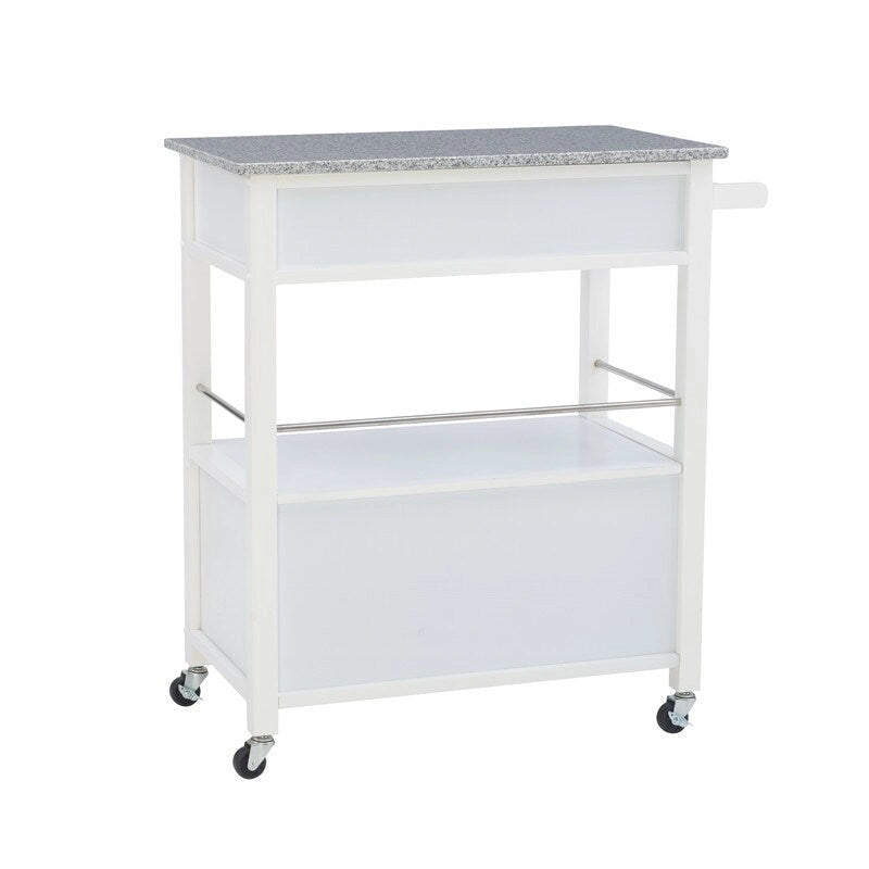 Chariot de cuisine mobile roulant avec plateau en granit Fini blanc noir