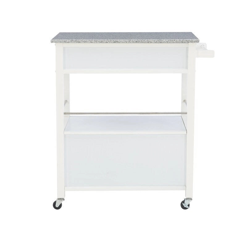 Chariot de cuisine mobile roulant avec plateau en granit Fini blanc noir