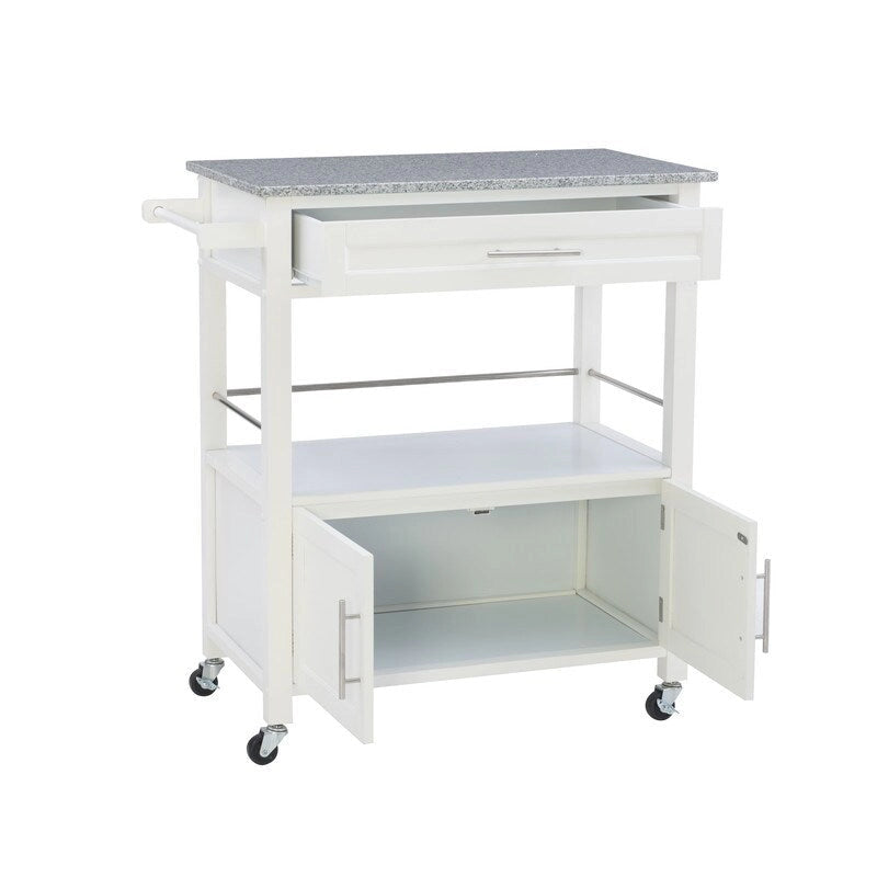 Chariot de cuisine mobile roulant avec plateau en granit Fini blanc noir