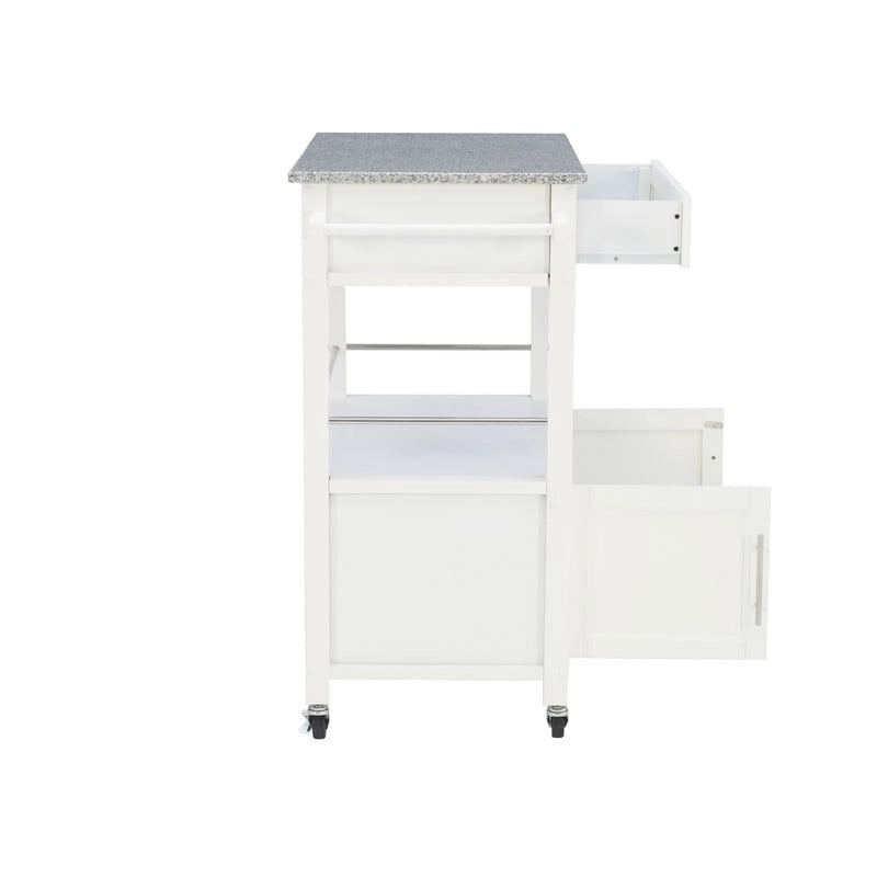 Chariot de cuisine mobile roulant avec plateau en granit Fini blanc noir