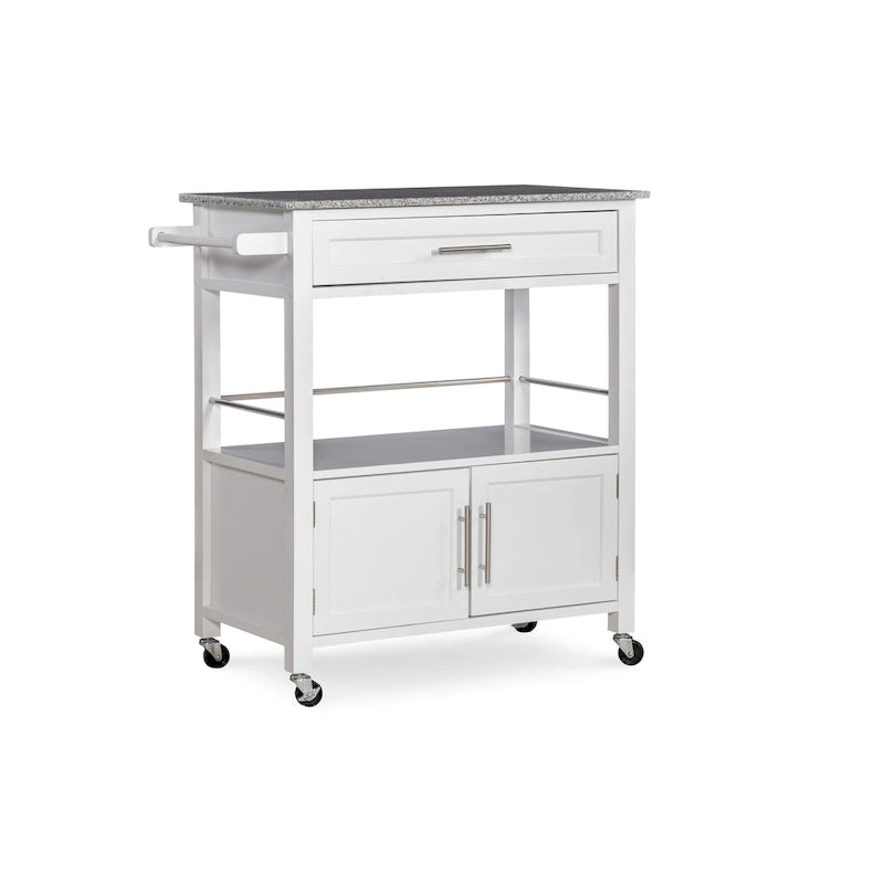 Chariot de cuisine mobile roulant avec plateau en granit Fini blanc noir