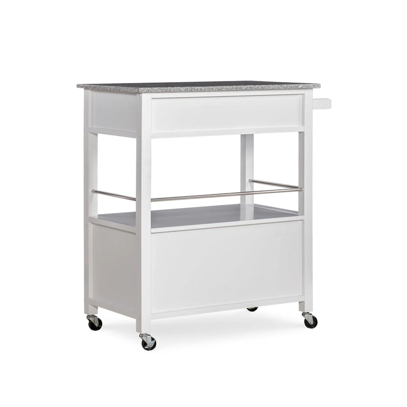 Chariot de cuisine mobile roulant avec plateau en granit Fini blanc noir
