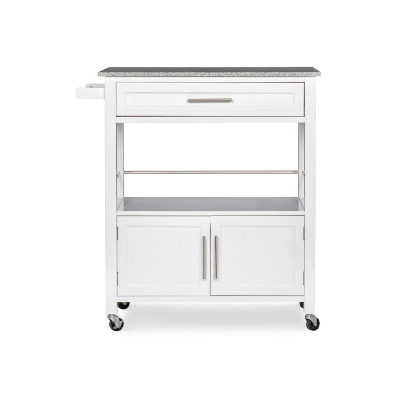 Chariot de cuisine mobile roulant avec plateau en granit Fini blanc noir