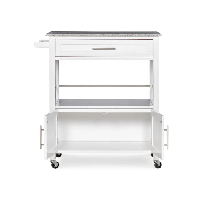 Chariot de cuisine mobile roulant avec plateau en granit Fini blanc noir
