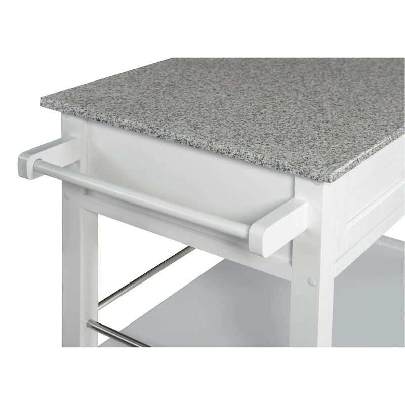 Chariot de cuisine mobile roulant avec plateau en granit Fini blanc noir