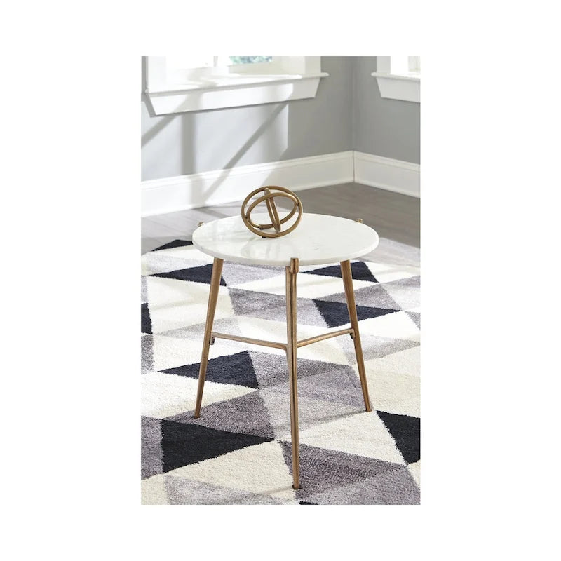 Table d'appoint ronde en marbre blanc avec base trépied dorée