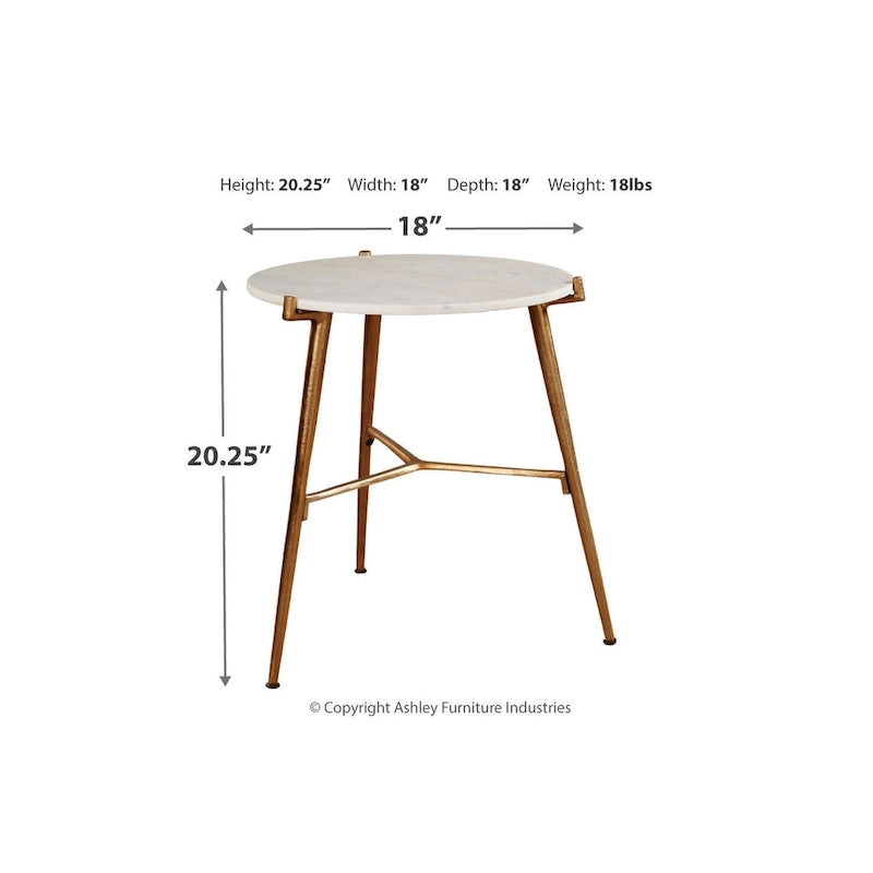 Table d'appoint ronde en marbre blanc avec base trépied dorée