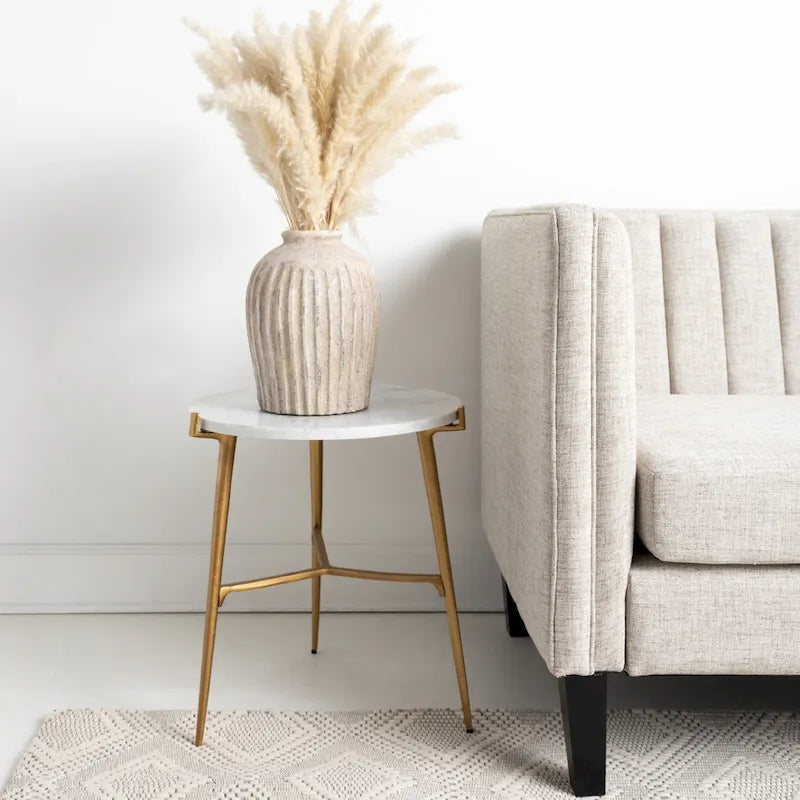 Table d'appoint ronde en marbre blanc avec base trépied dorée
