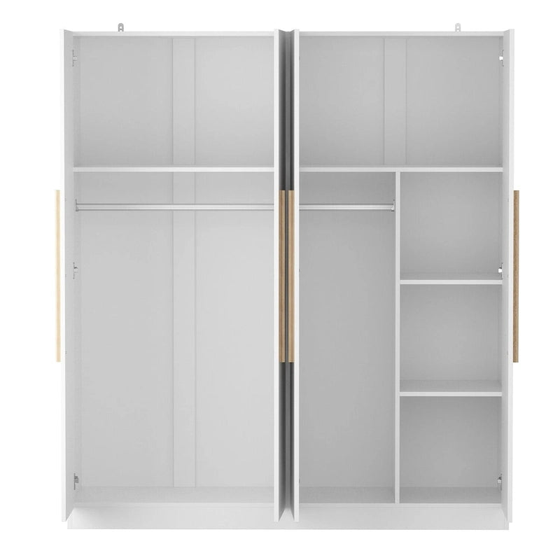 Armoire à 4 portes avec tringles et poignées dorées Blanches