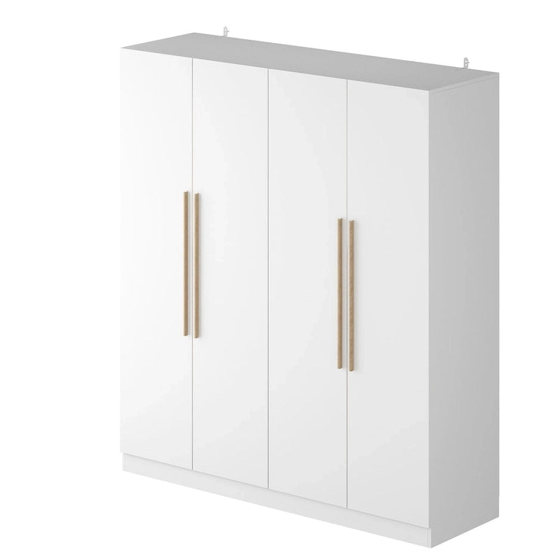 Armoire à 4 portes avec tringles et poignées dorées Blanches