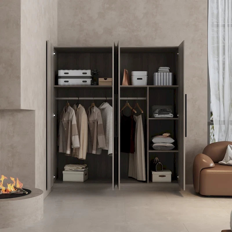 Armoire à 4 portes avec tringles et poignées dorées Blanches