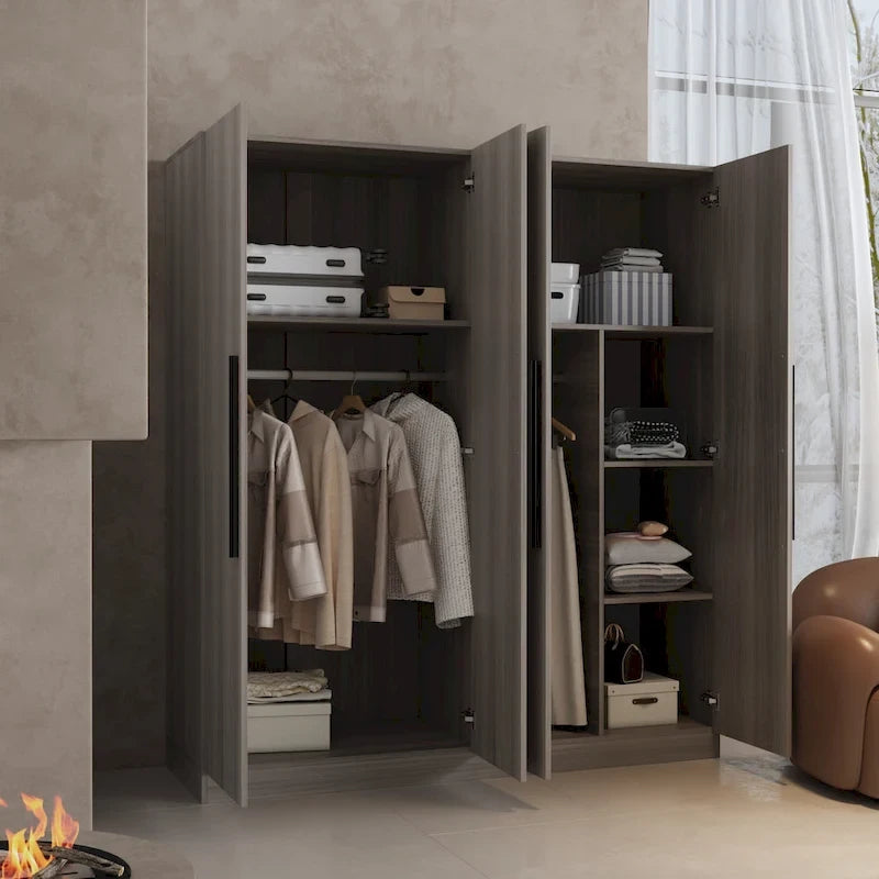 Armoire à 4 portes avec tringles et poignées dorées Blanches