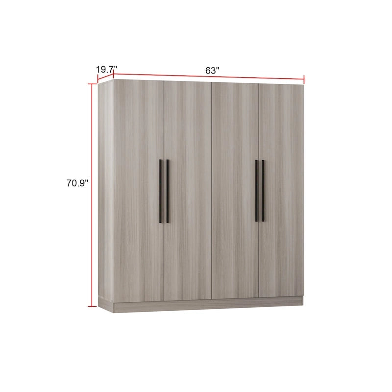 Armoire à 4 portes avec tringles et poignées dorées Blanches