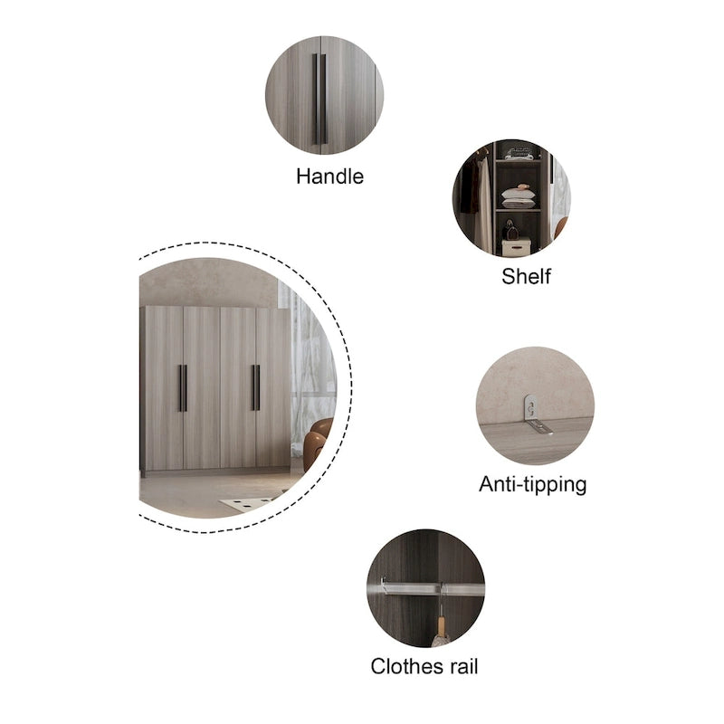 Armoire à 4 portes avec tringles et poignées dorées Blanches