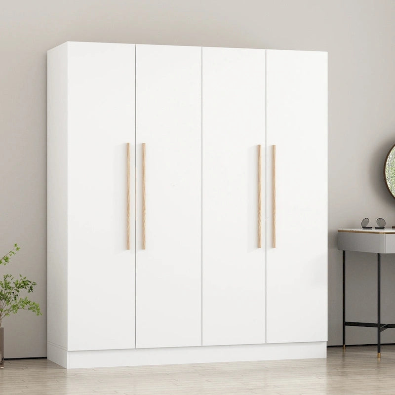 Armoire à 4 portes avec tringles et poignées dorées Blanches