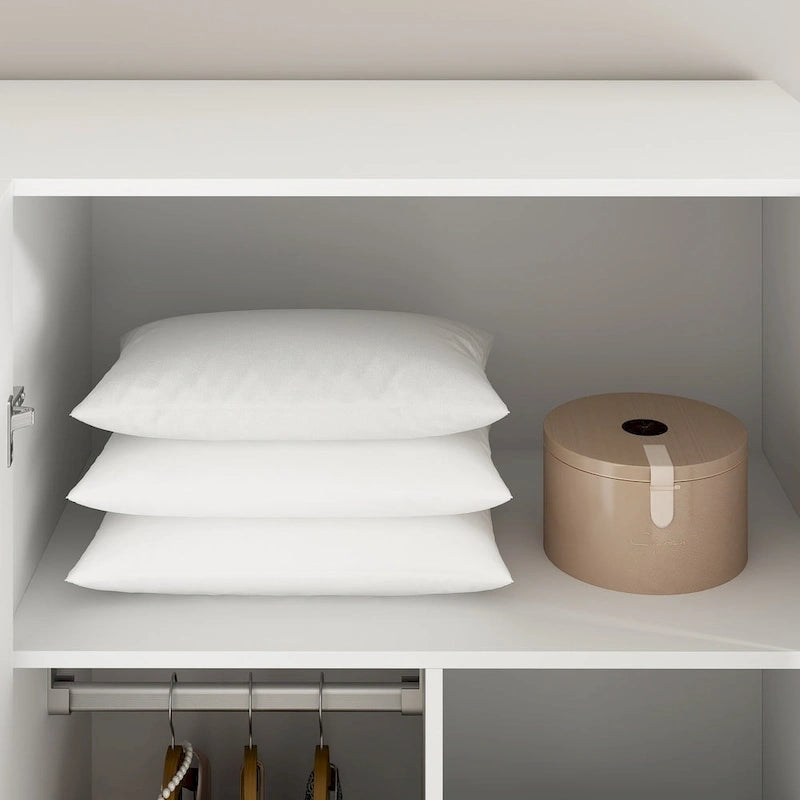 Armoire à 4 portes avec tringles et poignées dorées Blanches