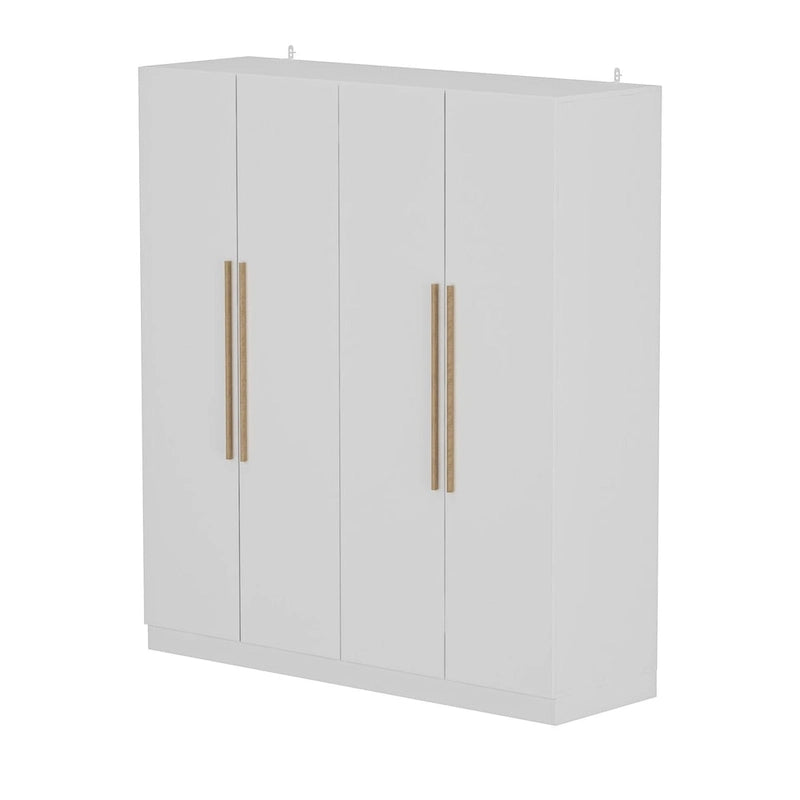 Armoire à 4 portes avec tringles et poignées dorées Blanches