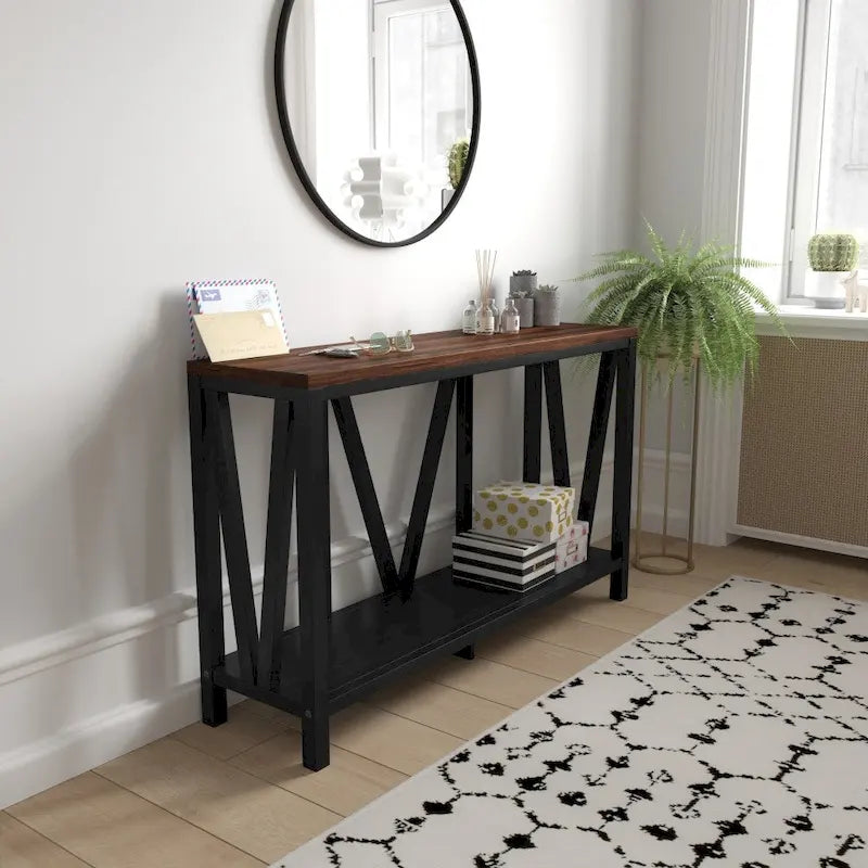 Console d'entrée à 2 niveaux avec étagère de rangement inférieure ouverte