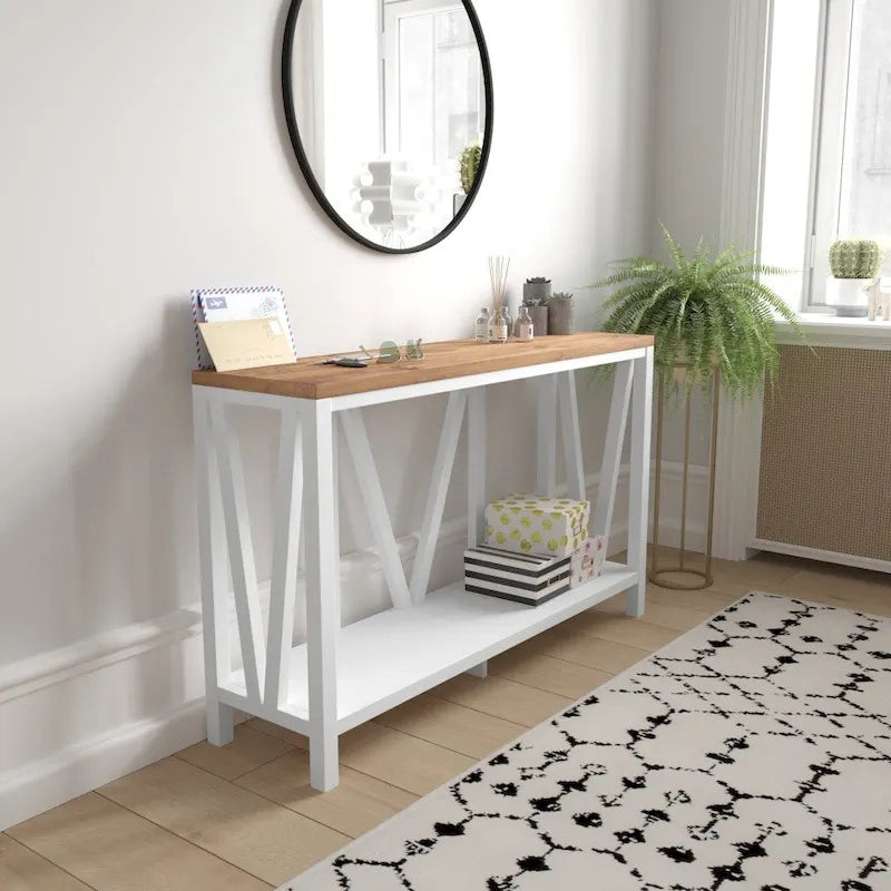 Console d'entrée à 2 niveaux avec étagère de rangement inférieure ouverte