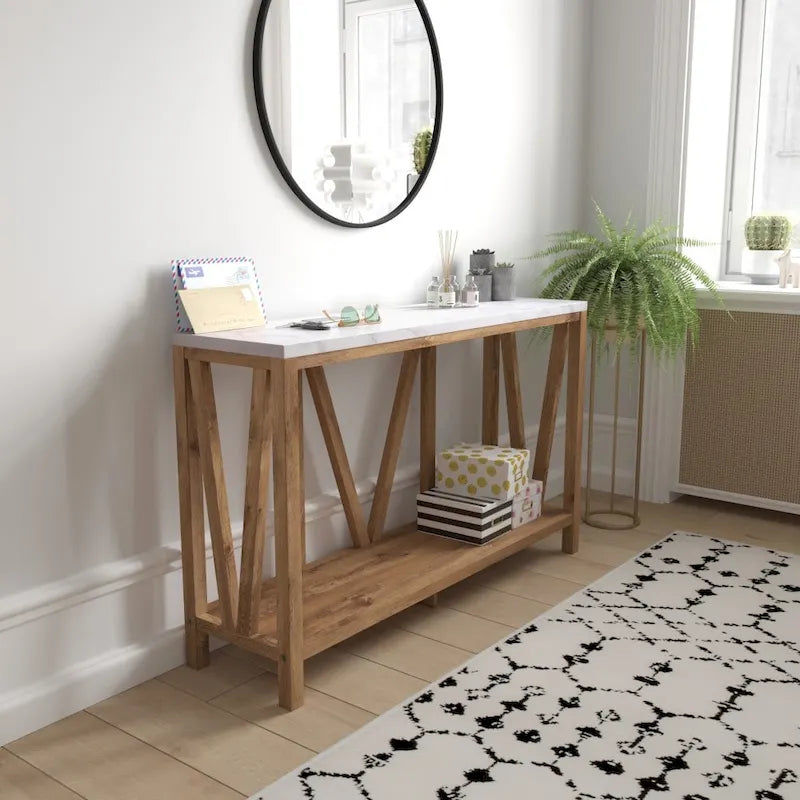 Console d'entrée à 2 niveaux avec étagère de rangement inférieure ouverte