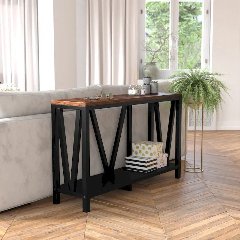 Console d'entrée à 2 niveaux avec étagère de rangement inférieure ouverte