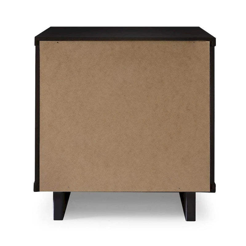 Table de chevet moderne à 2 tiroirs avec texture nervurée et poignées dorées