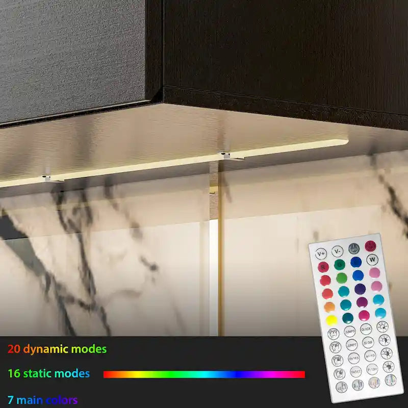 Meuble TV mural flottant avec lumières LED noir blanc laqué