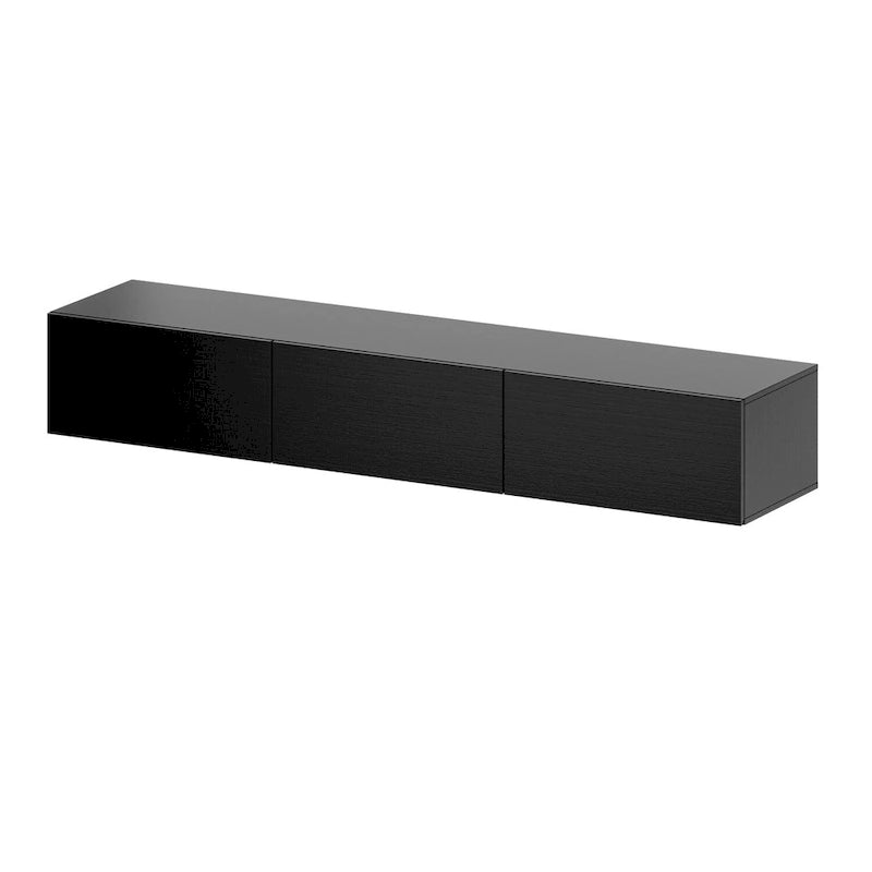 Meuble TV mural flottant avec lumières LED noir blanc laqué