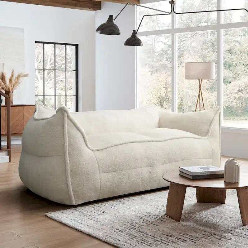 Fauteuil d'appoint en tissu bouclé, assise rembourrée en mousse, beige kaki