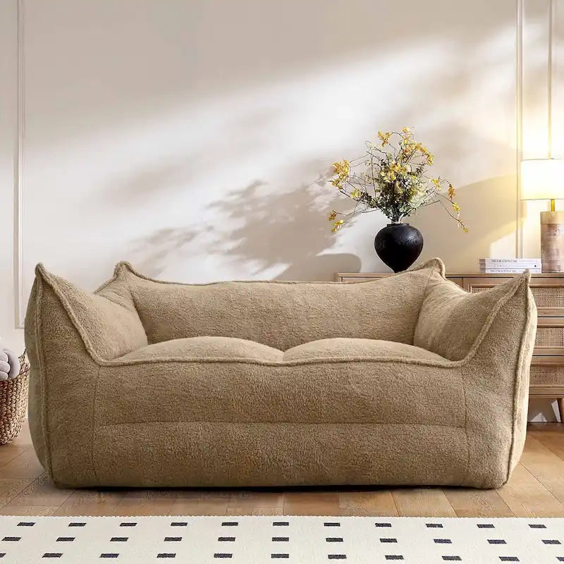 Fauteuil d'appoint en tissu bouclé, assise rembourrée en mousse, beige kaki