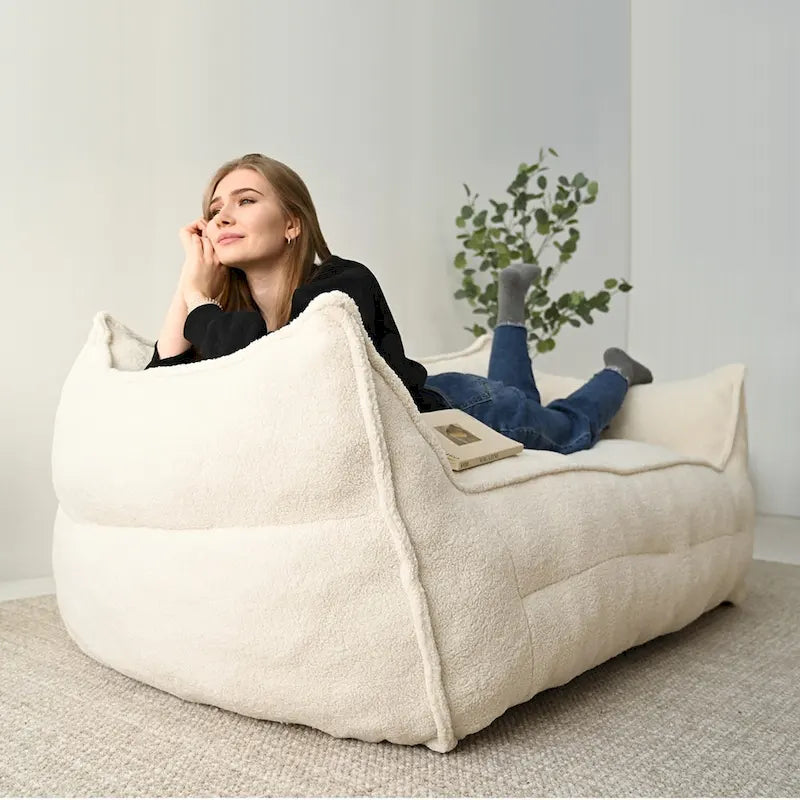 Fauteuil d'appoint en tissu bouclé, assise rembourrée en mousse, beige kaki