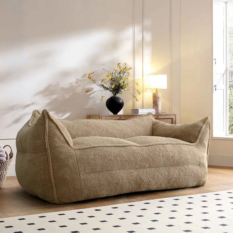 Fauteuil d'appoint en tissu bouclé, assise rembourrée en mousse, beige kaki