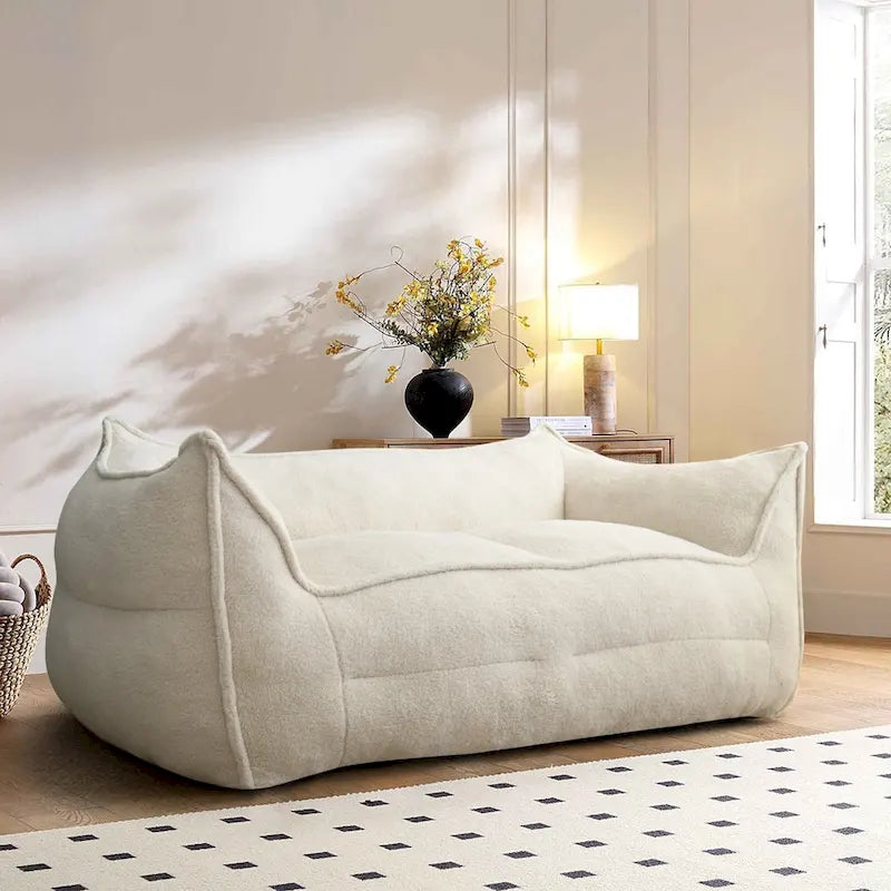 Fauteuil d'appoint en tissu bouclé, assise rembourrée en mousse, beige kaki