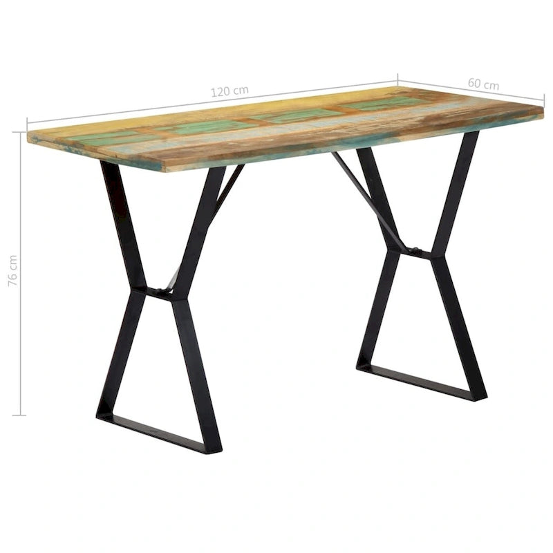 Table à manger industrielle en bois massif recyclé avec pieds en fer thermolaqué