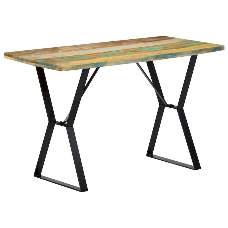 Table à manger industrielle en bois massif recyclé avec pieds en fer thermolaqué