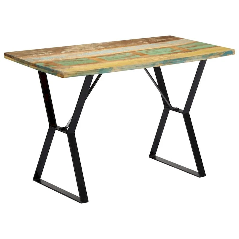 Table à manger industrielle en bois massif recyclé avec pieds en fer thermolaqué